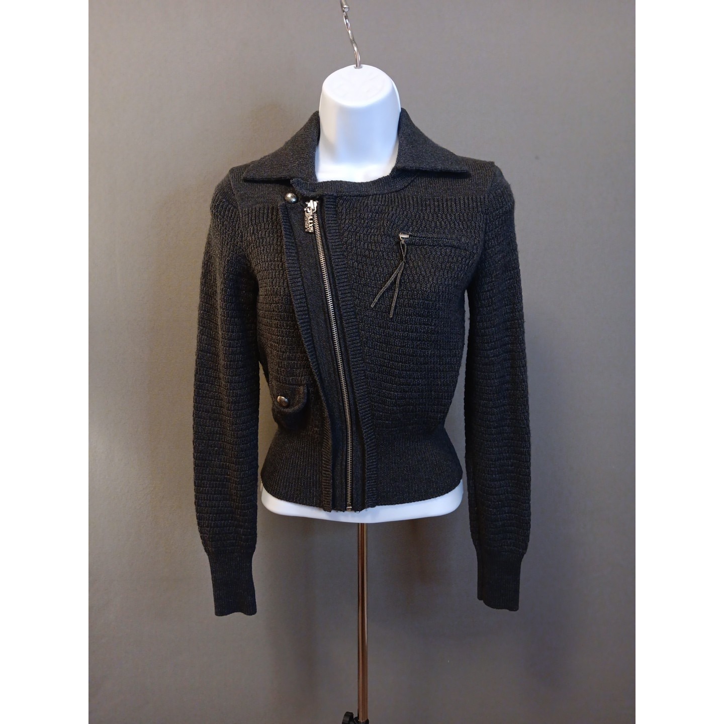Vintage Miss Sixty M60 Aymmetrical Moto Jacket Sweater Women's Xs Biker Y2k Wool